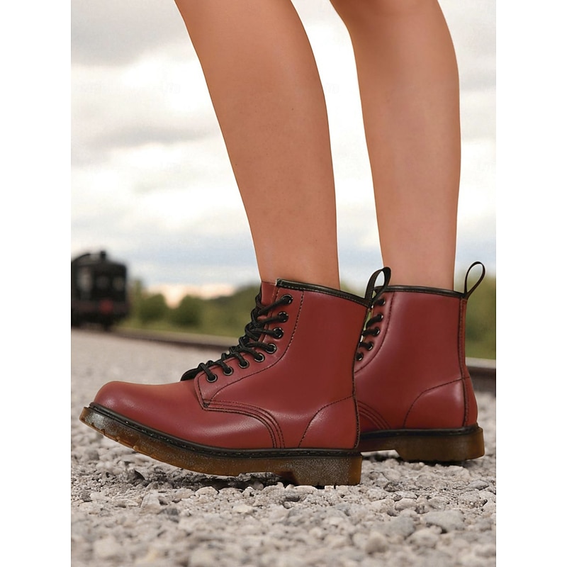 Women's Red Lace - Up Ankle Boots – Timeless & Tough Style for Women in Train - Track Explorations, Biker Trips & Autumn Adventures4