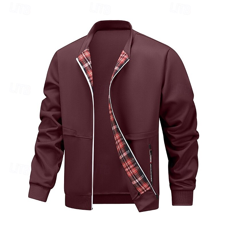 Men's Sweatshirt Full Zip Sweatshirt Black Burgundy Brown Khaki Gray Standing Collar Plain Patchwork Sports & Outdoor Casual Daily Streetwear Cool Sportswear Spring &  Fall Clothing Apparel Hoodies4