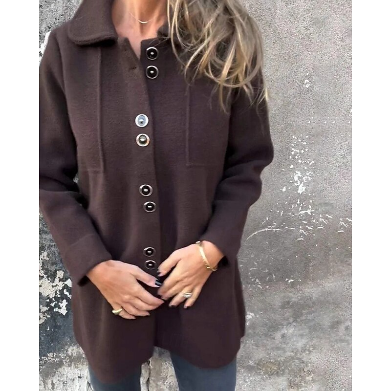 Women's Winter Coat Casual Jacket Warm Comfortable Pocket Casual Plain Outdoor Going out Single Breasted Regular Turndown Regular Fit Long Sleeve Outerwear Black Red Brown Winter