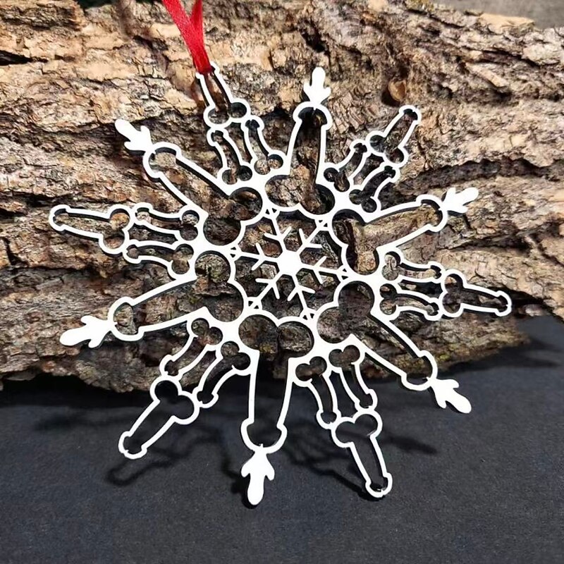 Christmas Funny Snowflake Ornaments Stainless Steel Creative Xmas Tree Hanging Decorations Holiday Accessories3
