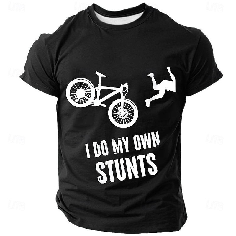 Men's Short Sleeve T-Shirt, Funny Cycling Bicycle Graphic 'I Do My Own Stunts' Print4