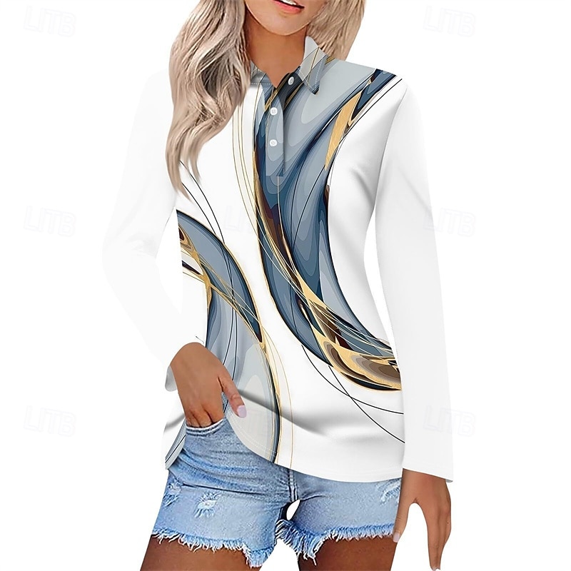 Women's Shirt Blouse Graphic Stylish Modern Long Sleeve Shirt Collar Regular Tops Daily Holiday Buttons Print Black White Blue Purple Dark Gray Spring Fall