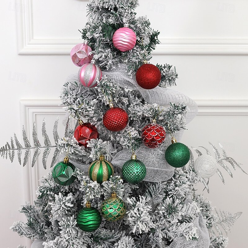 12 Pcs Christmas Tree Balls Baubles Ornaments 6cm Colorful Shatterproof Hanging Decoration Set For Xmas Tree Painted Shaped Balls Boxed Holiday Party Decor Accessories3