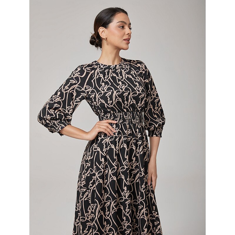 Women's Elegant Dress Long Dress Maxi Dress Black 3/4 Length Sleeve Abstract Abstract Art Fall Cross-Seasons Halter Neck Elegant XS S M4