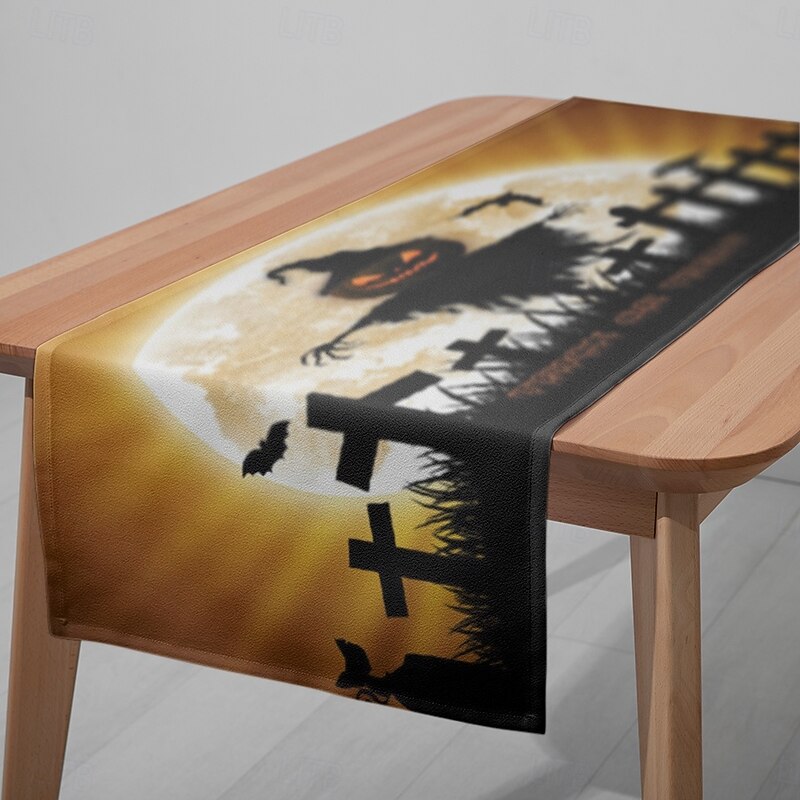 Halloween Pumpkin Castle Table Runner - Digital Printed Rectangular Tablecloth 33x180cm for Restaurant Banquet & Party Decor