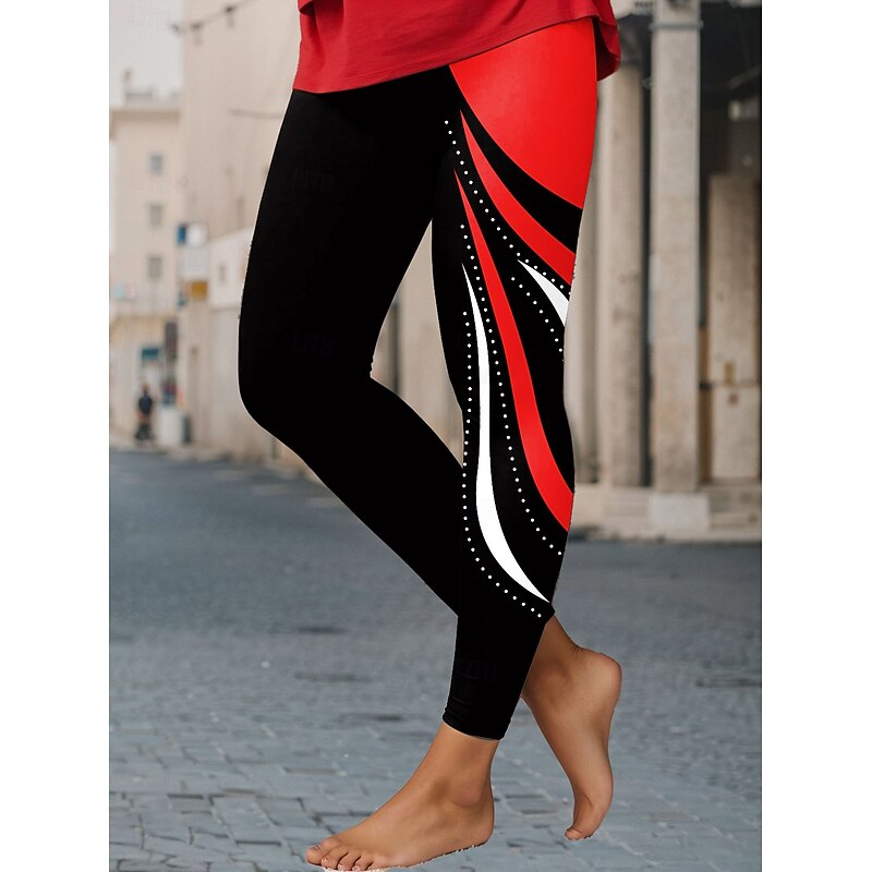 Women's Leggings Vacation Vintage Ethnic Style Full Length High Waist Graphic Abstract Geometic 3D Print Quick Dry Breathability Soft High Elasticity Outdoor Home Causal Red Blue Purple Green Fall