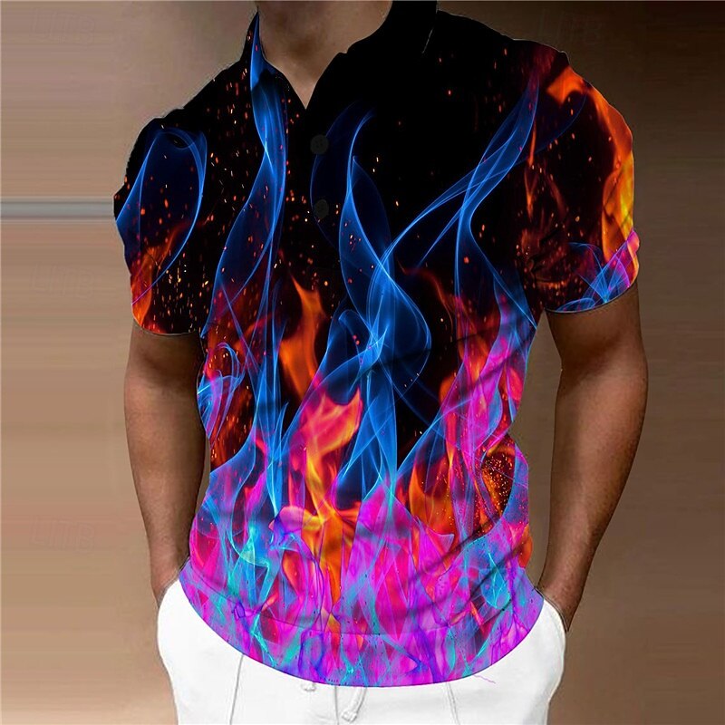 Men's Graphic Polo Shirts Golf Shirt Short Sleeve Polo Shirts Collared Shirts Casual Vacation Wear Rave Wear Party Outfits Buttons 3D Print Light Green Red Blue