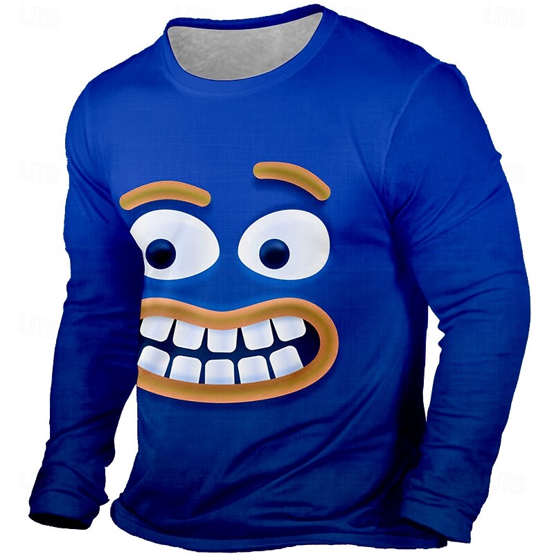 Men's 3D Smile Face T Shirt Long Sleeve T shirt 3D Print Crew Neck Round Neck Shirt Fashion Exaggerated Street Casual Daily Blue Orange Rose Red All Seasons Clothing Apparel S M L XL XXL XXXL3