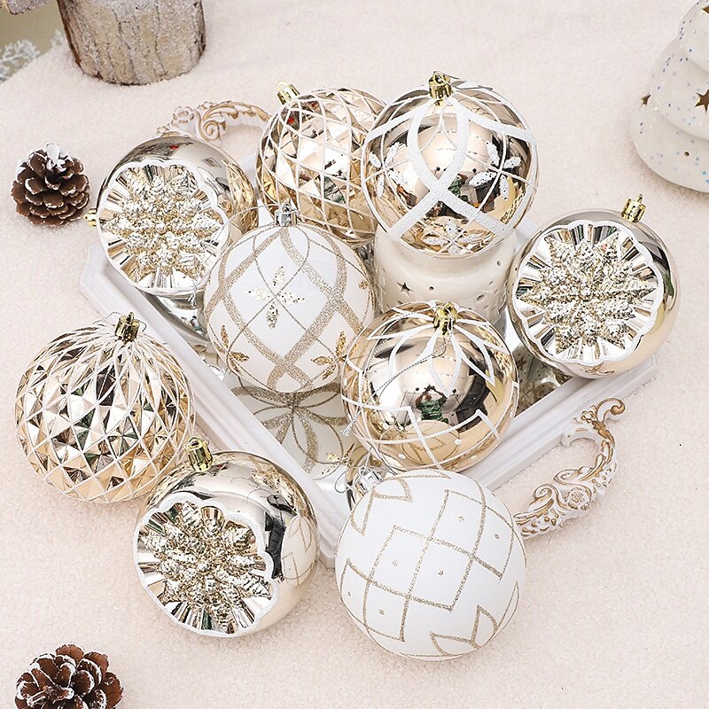 9pcs Christmas Tree Balls Baubles Ornaments, 10cm/3.94inch Xmas Decorations, Premium Painted Bauble Gift Set for Holiday Tree Hanging3
