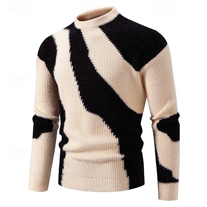 Men's Sweater Pullover Sweater Jumper Ribbed Knit Regular Tops Knitted Slim Fit Color Block Crew Neck Knitwear Contemporary Casual Daily Wear Clothing Apparel Fall Winter Black Blue M L XL3