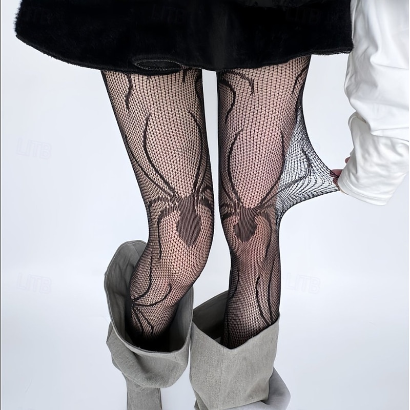 Halloween Printed Spider Web Tights, Stage and Party Over-the-Knee Socks, Long Gothic Stockings for Costume and Festival Accessories