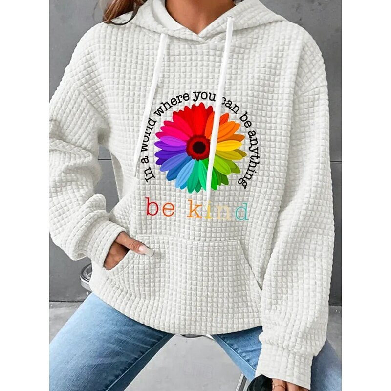 Women's Hoodies Floral Graphic Casual Long Sleeve Hooded Regular Tops Street Dailywear Casual Pocket Print Black White Pink Dark Blue Gray Fall Winter2