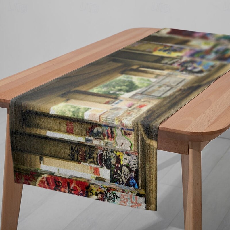 1 Pc Vintage Printed Table Runner – Rectangular Table Flag for Restaurant, Banquet, Outdoor Events, and Home Decoration
