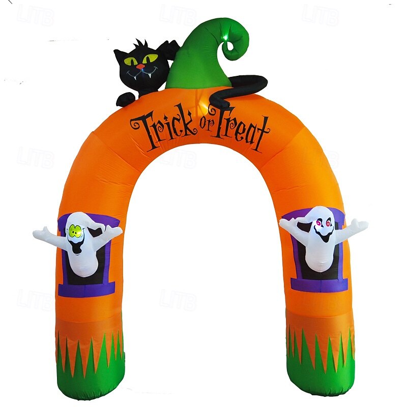 10ft Large Inflatable Halloween Archway Decoration, Halloween Blowing Light Arch with Ghost, Black Cat and Cornucopia, Tricks and Treats for Yard Garden Terrace Lawn Outdoor Decoration4