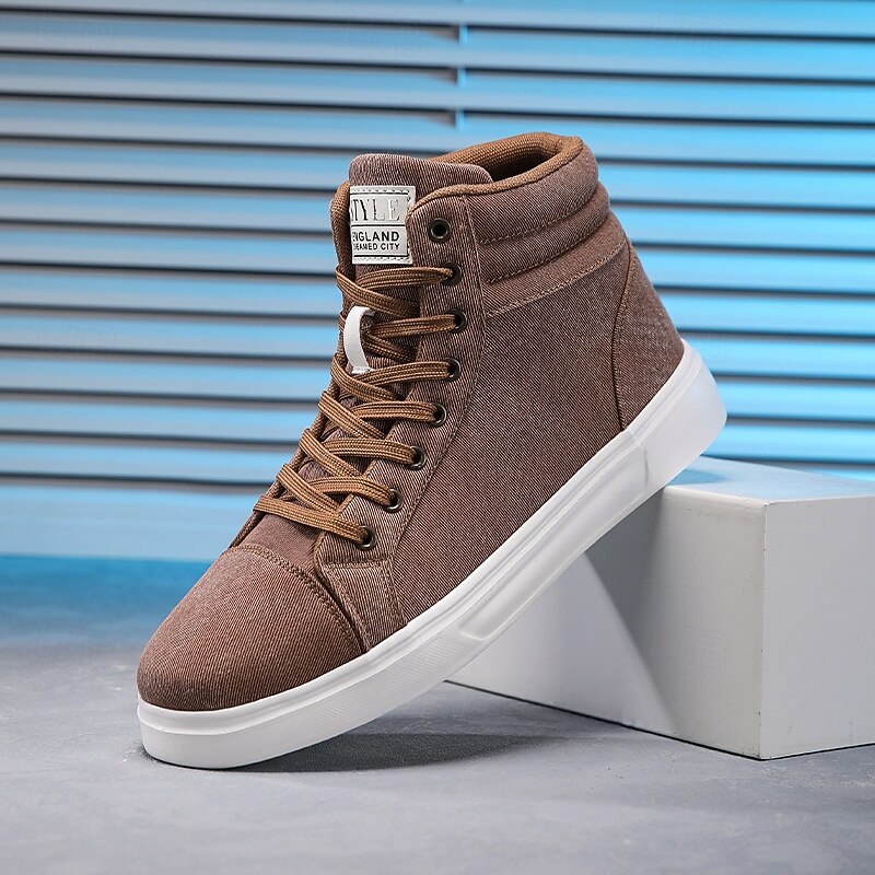 Men's Brown Fabric High-Top Sneakers, Comfortable Lace-Up Casual Shoes for School, Travel and Outdoor Activities2