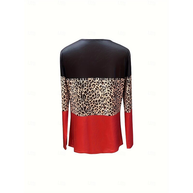 Women's T Shirt Graphic Leopard Color Block Vintage Stylish Classic Long Sleeve V Neck Regular Tops Daily Print Red Blue Purple Green Gray Spring Fall Winter2