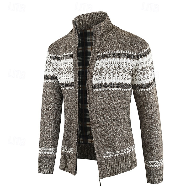 Men's Sweater Dress Sweater Cardigan Sweater Zip Sweater Knit Sweater Ribbed Knit Regular Tops Knitted Ribbed Plain Stand Collar Fashion Shawls Business Casual Clothing Apparel Fall Winter Blue khaki
