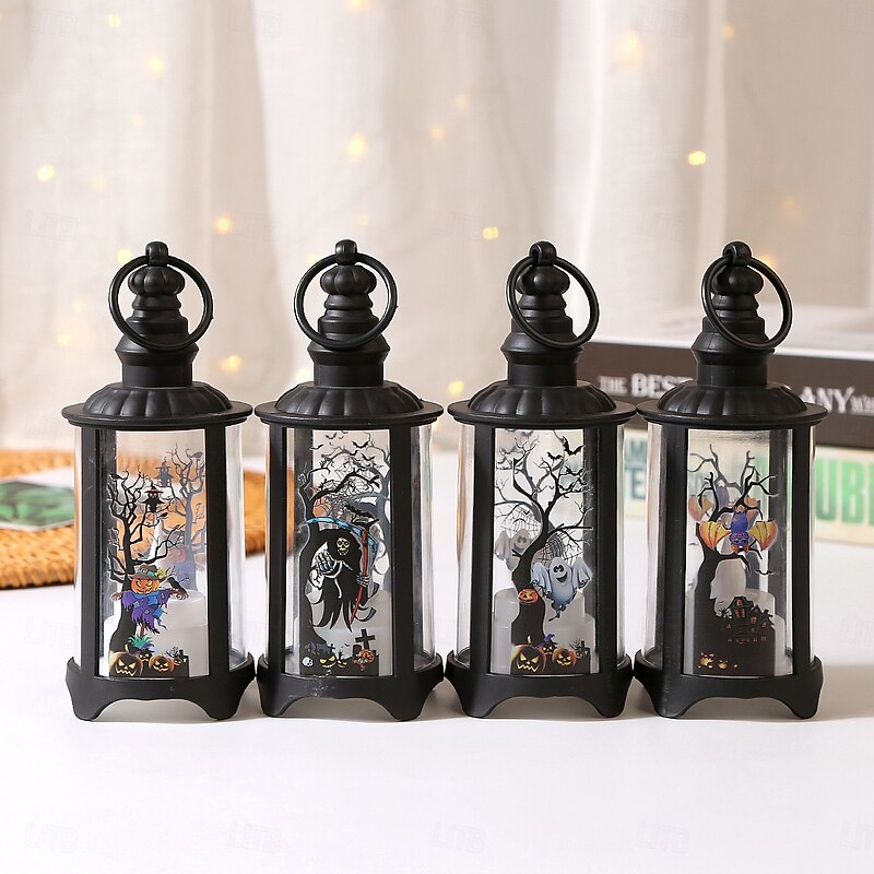 1 Pc 15 * 6.1CM Halloween Four Corner Wind Light LED Electronic Candle Light Indoor and Outdoor Party Restaurant Halloween Atmosphere Decorative Light AG10 * 3 Battery Bat Skeleton Scarecrow Ghost3