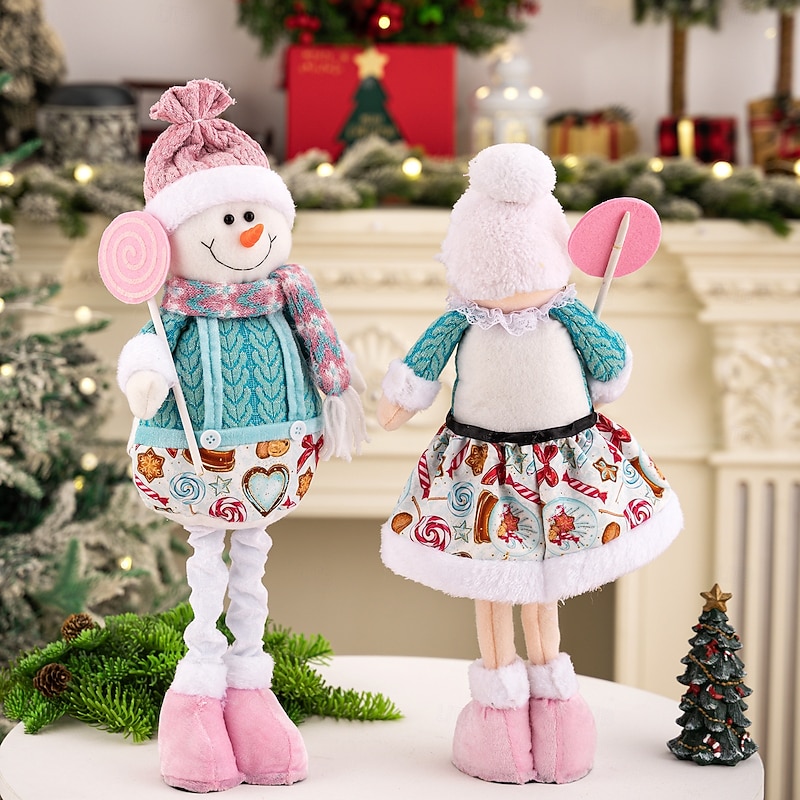 Christmas Pink Telescopic Santa and Snowman Figurines, Adjustable Height Xmas Ornaments for Table, Shelf, and Window Display Holiday Decorations3