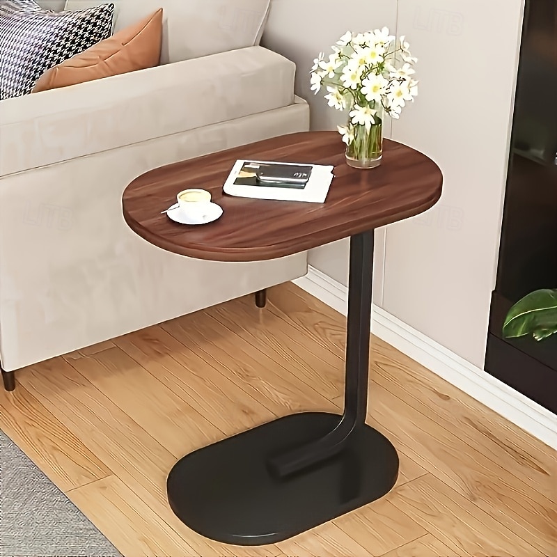 Modern C-Shaped Sofa Side Table & Coffee Table - Durable Wood & Iron Construction, 4 Colors (Walnut/Oak/Black/White) - Sturdy Frame for Living Room, Bedroom, RV & Balcony Decor3