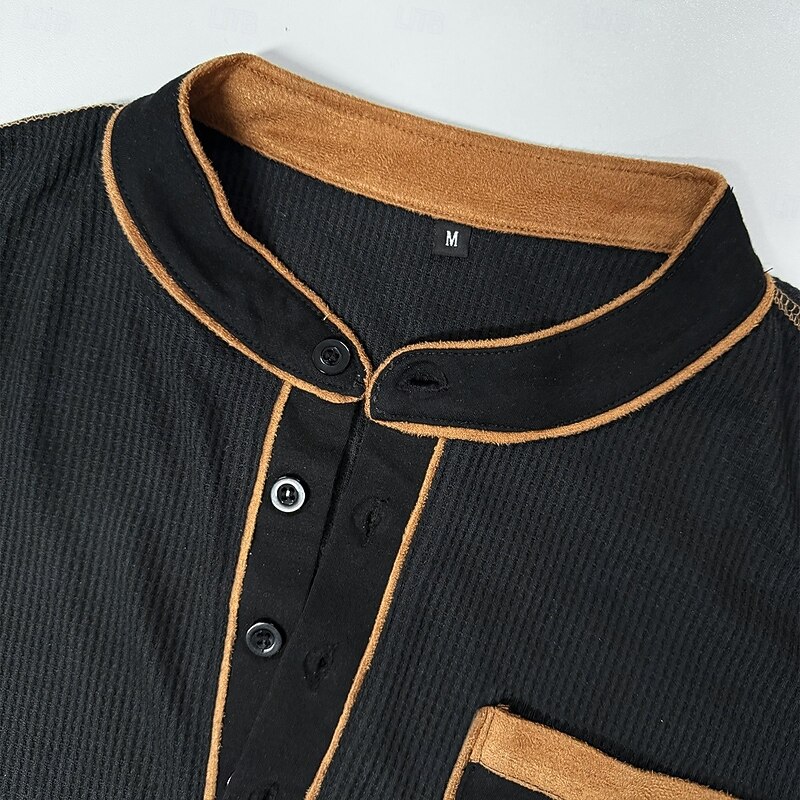 Men's Waffle Henley Shirt Tee Long Sleeve Henley Summer Fall Winter Solid Color Plain Fashion Designer Casual Color Block Buttons Basic Outdoor Casual Daily Black Navy Blue Brown Top Tee for Men3