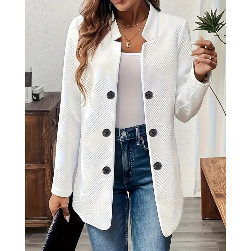 Women's Casual Jacket Warm Comfortable Buttons Fashion Plain Street Weekend Single Breasted Regular Turndown Regular Fit Long Sleeve Outerwear Black White Gray Fall Winter4