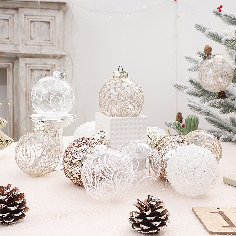 6 pcs Christmas Tree Balls Baubles Ornaments, 8 cm/3.15 inch Xmas Decoration, Premium Clear Painted Christmas Ball Gift Box Set4