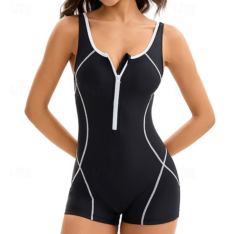 Women's Bathing Suit One Piece Swimsuit Lightweight Sleeveless Swimwear Zip Up Swimming Surfing Solid Colored Summer