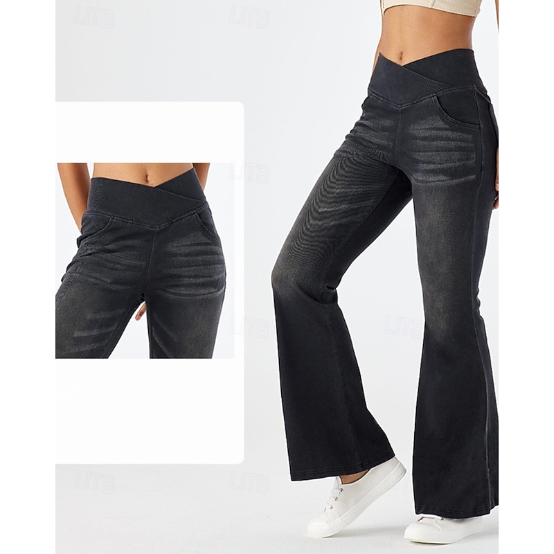 Women's Slacks Leggings Cozy Leggings Streetwear Casual Full Length Natural Plain Elastic Waist Soft Street Daily Wear Weekend Dark-Gray Blue Dark Blue Light Blue Fall Regular Fit4