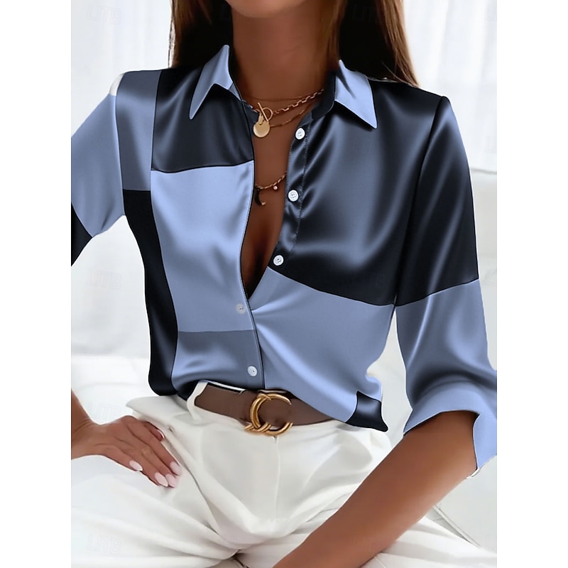 Women's Shirt Dressy Tops Formal Work Shirt Graphic Geometric Elegant Stylish Casual Long Sleeve Collar Party Evening Wear Daily Glitter White Pink Blue Green Spring Fall Winter2