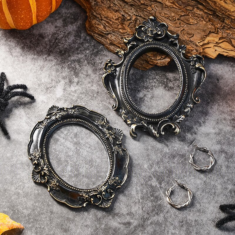 Halloween Photo Frame, Resin Oval 3D Pattern Prop Frame for Photography, Miniature House & Haunted Halloween Party Decorations4