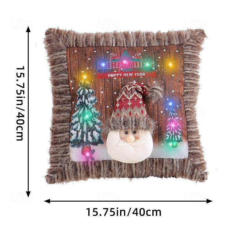Christmas Pillow Cover with Light Plush Santa Claus and Snowman Cushion Case for Living Room Sofa Holiday Decoration Festive Christmas Party Home Cozy Accessory3