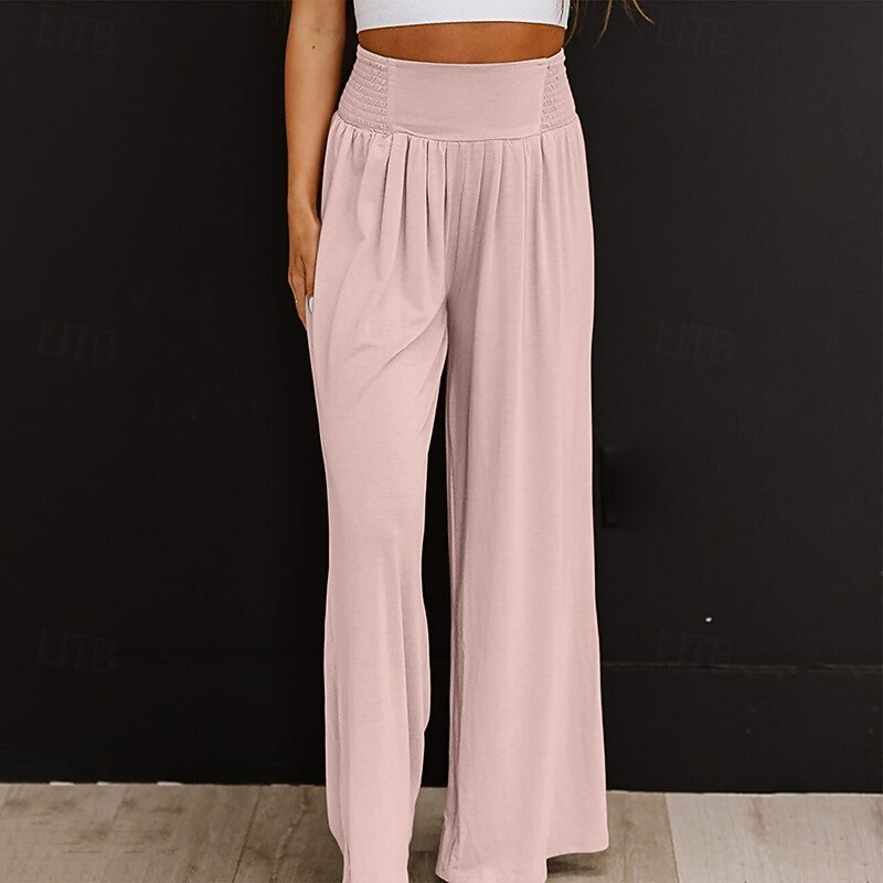Women's Wide Leg Pants Casual Straight Leg Pants High Waist Athletic Pilates Running Bottoms Solid Color Black White Pink Fall Sports Activewear2