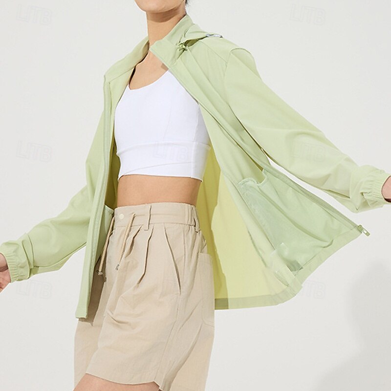 Women's Casual Jacket Sun Protection Comfortable Zipper Pocket Fashion Outdoor Plain Going out Weekend Zipper Regular Hooded Regular Fit Long Sleeve Outerwear Light Pink Light Blue Pink Summer2