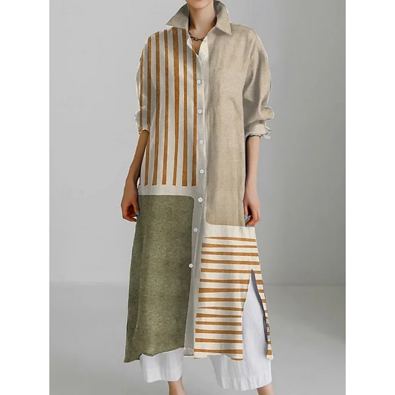 Women's Long Dress Maxi Dress Shirt Dress Casual Dress Fashion Modern Daily Holiday Weekend Regular Fit Graphic Animal 3/4 Length Sleeve Shirt Collar White Yellow Green Khaki Summer Spring Fall4