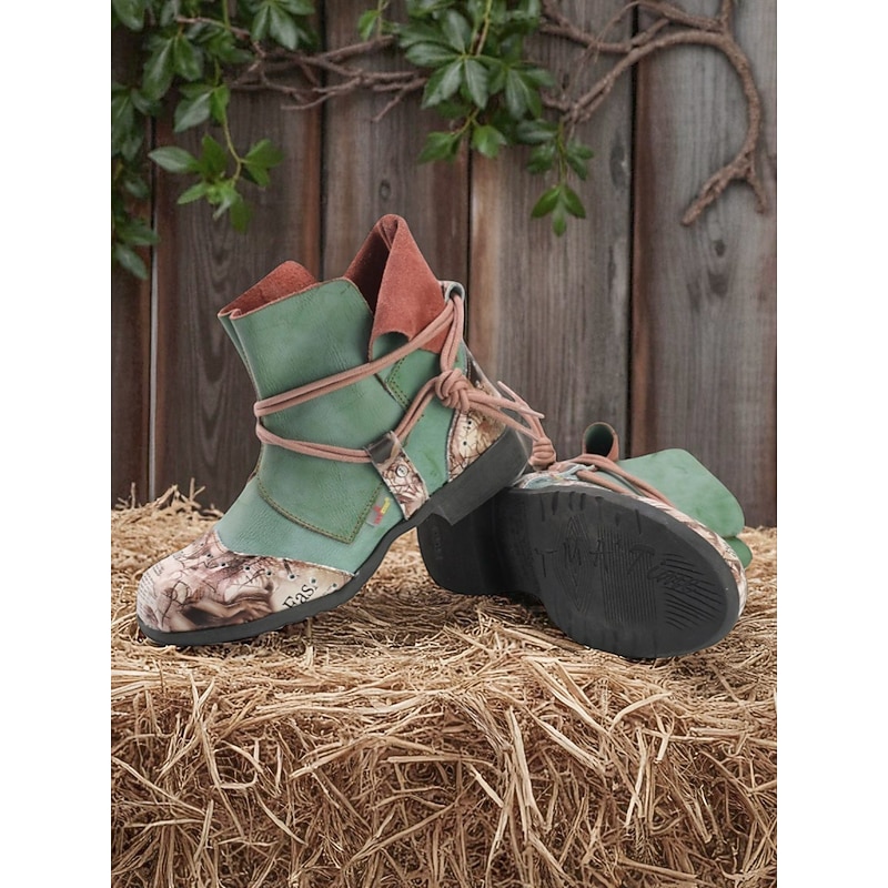Women's Artistic Patchwork Boots – Colorful Lace-Up Ankle Boots for Creative Streetwear, Urban Gardening and Weekend Getaways3
