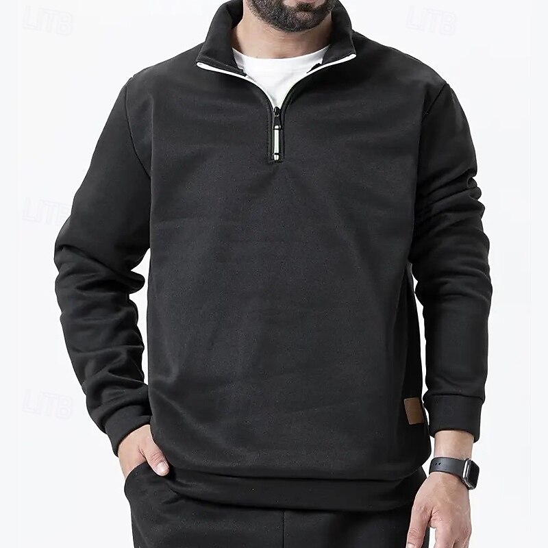 Men's Sweatshirt Pullover Hoodie Sweatshirt Pullover Quarter Zip Sweatshirt Black Wine Navy Blue Coffee Gray Standing Collar Plain Zip Up Sports & Outdoor Casual Daily Streetwear Cool Sportswear Fall2