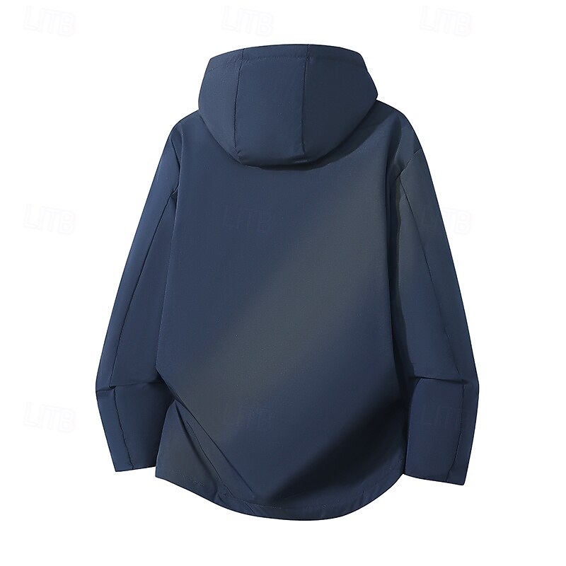 Men's Jacket Casual Jacket Outdoor Vacation Warm Zipper Pocket Fall Winter Plain Fashion Streetwear Standing Collar Regular Black Ink Blue Gray Jacket3