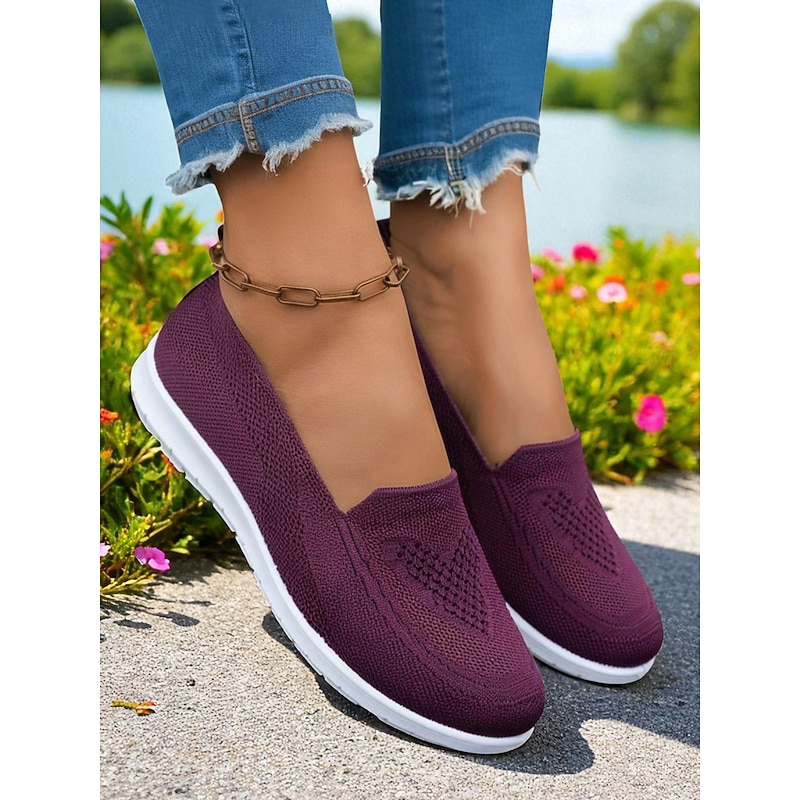 Women's Flyknit Slip-On Sneakers – Lightweight Breathable Casual Flats for Walking, Shopping and Vacation Wear2