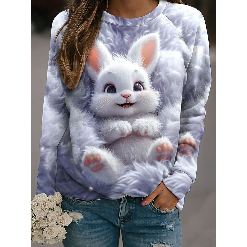 Women's Pullover Graphic Rabbit Casual Long Sleeve Crew Neck Regular Tops Casual Purple Fall Winter - Main Image