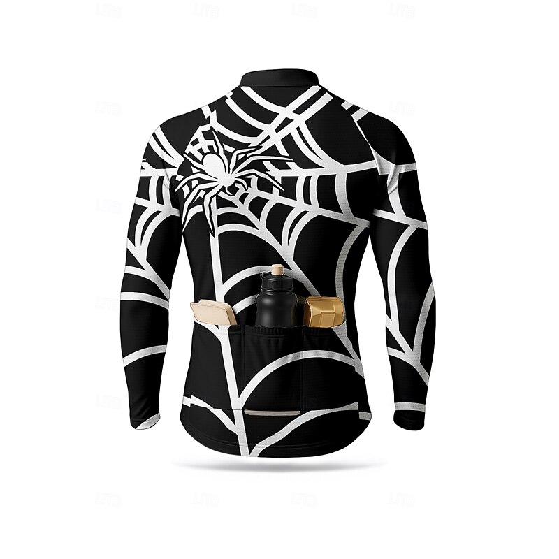 Men's Tops Cycling Jersey Graphic Geometric Spider Long Sleeve Bike Jersey Top with 3 Rear Pockets Sun Sun Protection Sunscreen Quick Dry Sports Black Clothing Apparel2