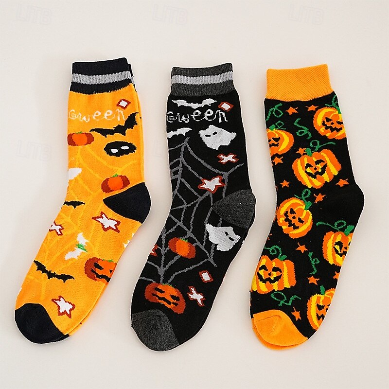 Unisex Halloween Novelty Socks with Pumpkin, Ghost, and Skull Patterns, Warm and Breathable Mid-Calf Socks for Autumn and Winter2