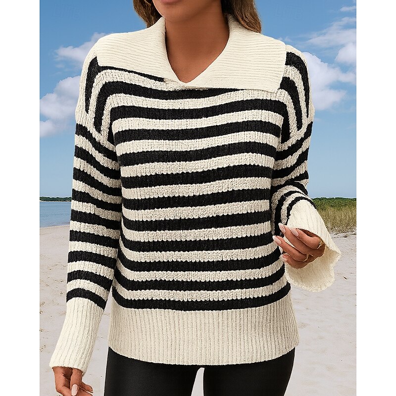 Women's Pullover Sweatshirt Casual Tops Long Sleeve Top Casual Athleisure Fall Stripes Outdoor Travel Sports Sportswear Activewear Black White Army Green3