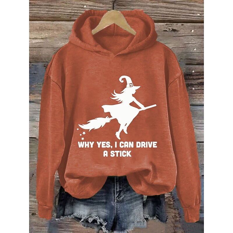 Halloween Women's Pullover Hoodie Sweatshirt Witch Graphic Fashion Casual Print Long Sleeve Hooded Regular Tops Street Dailywear Casual Drawstring Print Black Purple Orange Green Fall Winter