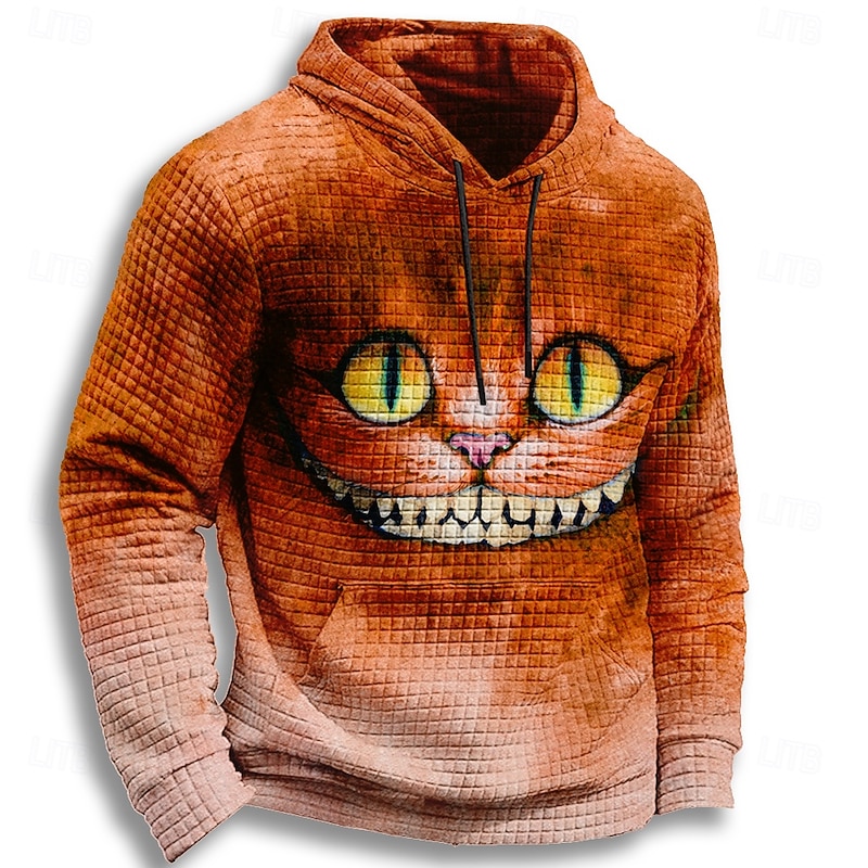 Halloween Men's Cat Pumpkin Hoodie Sweatshirt Gothic Crew Neck Party Gift Streetwear Blue Purple Drawstring Fall Winter Designer2
