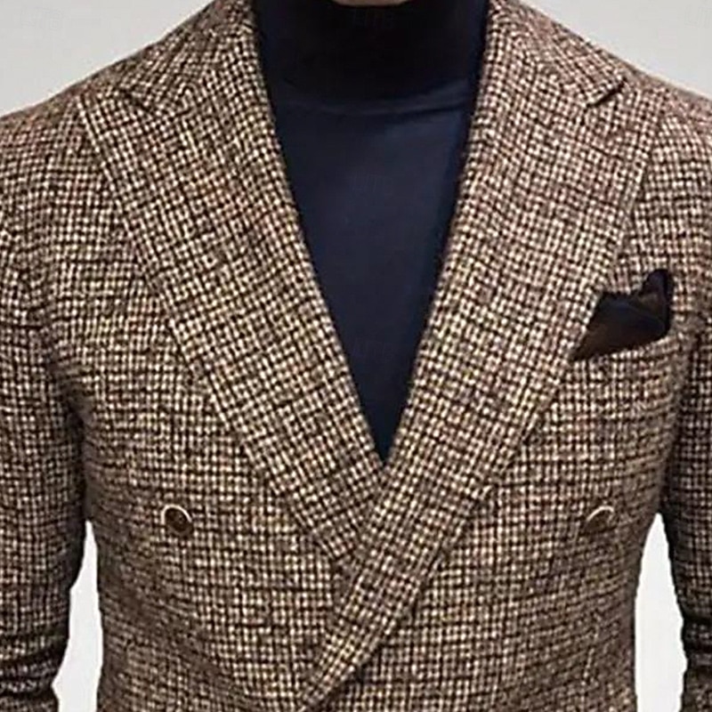 Men's Blazer Jacket Notch Collar Lightweight Striped Blazer Brown Standard Fit Double Breasted Six-buttons2