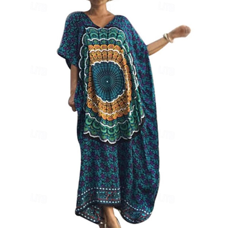 Women's Midi Dress Floral Dress Print Dress Fashion Modern Outdoor Vacation Holiday Regular Fit Flower Short Sleeve V Neck Black Blue Fall