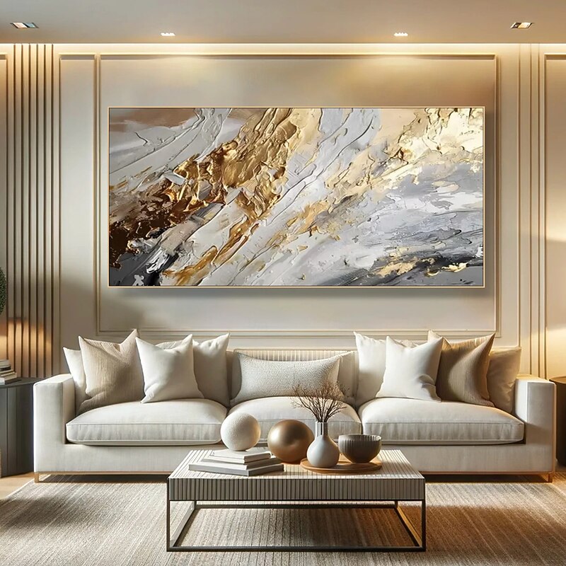 Gold Abstract Paitning on Canvas Textured Wall Art Gold Foil Painting Boho Wall Decor Bright painting Large Modern Art Living Room Art2