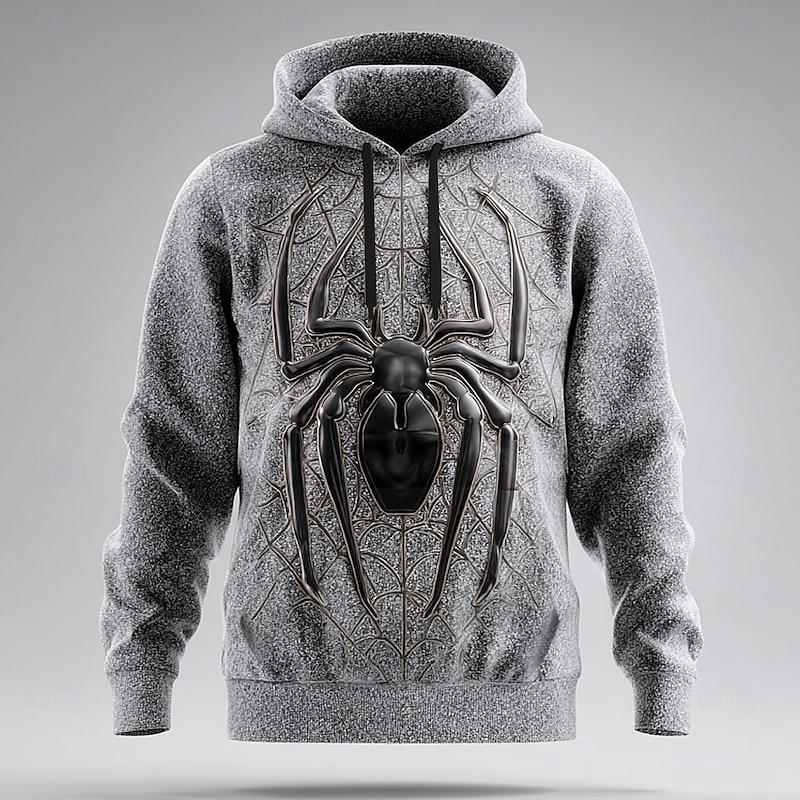 Men's Spider 3D Hoodie Sweatshirt Cool Party Crew Neck Club Streetwear Red Purple Drawstring Fall Winter Designer2