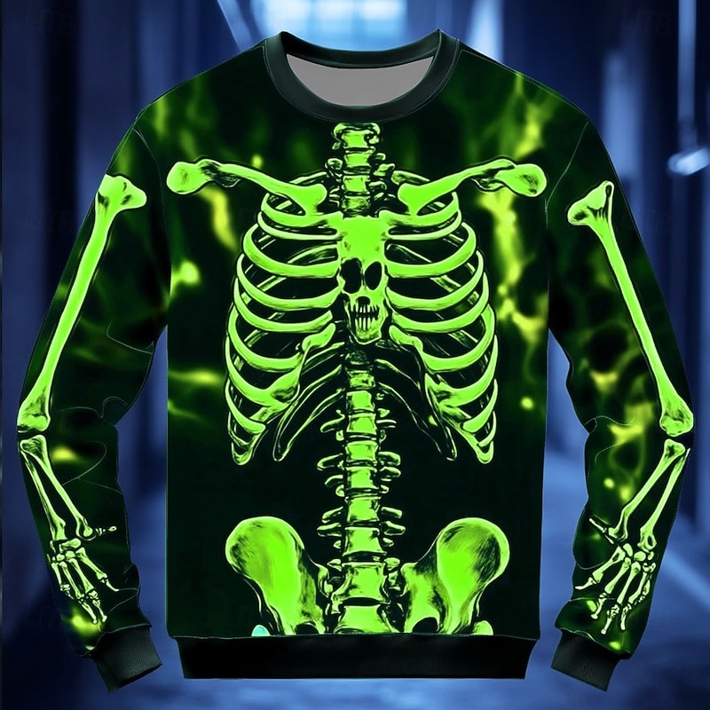 Halloween Day of the Dead Skull Men's 3D Print Skeleton Sweatshirt Punk Party Long Sleeve Crew Neck Vacation Light Green Red Crewneck 3D All Seasons Designer4